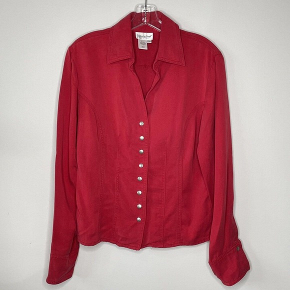 Coldwater Creek Red Button Front 100% Tencel Jacket Sz Small H17245 Biker Short - Picture 1 of 4